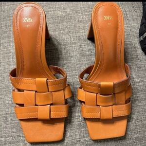 Zara Woven Block Heel Sandals